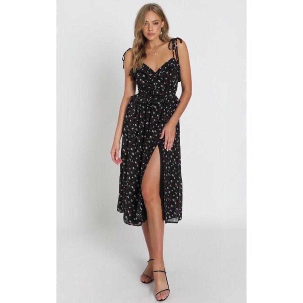 Showpo black floral dress